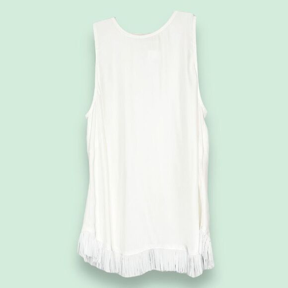 Marie Oliver White 100% Silk Paige Fringe Sleeveless Open Back Tank Blouse Sz XS - Picture 1 of 10